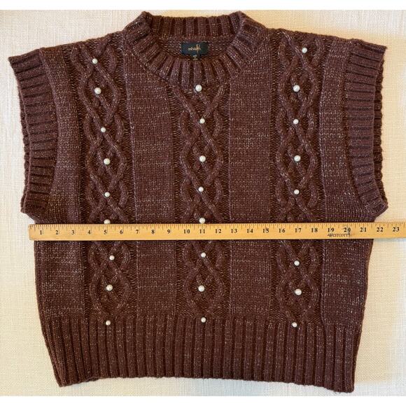 OntWelfth Metallic Knit Sleeveless Sweater Vest with Pearls – Brown Shimmer, XL - Picture 9 of 15